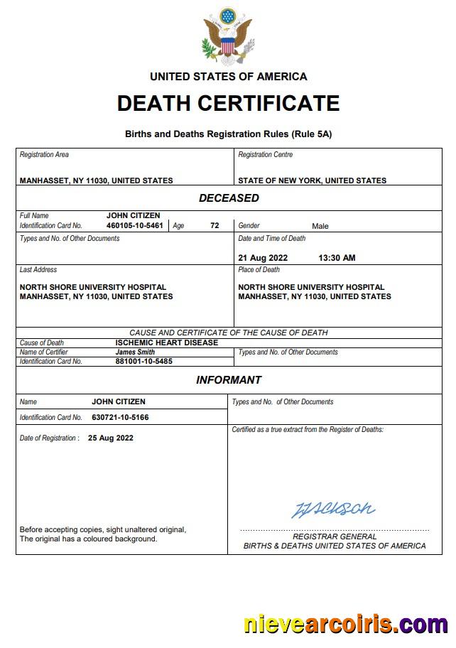 USA vital record death certificate